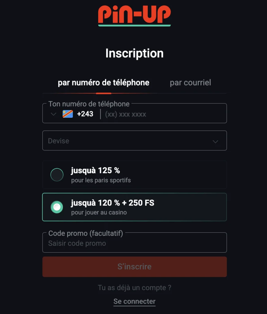 Créer un compte à Pin Up Casino